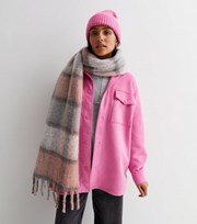 New Look Pink Check Brushed Tassel Scarf